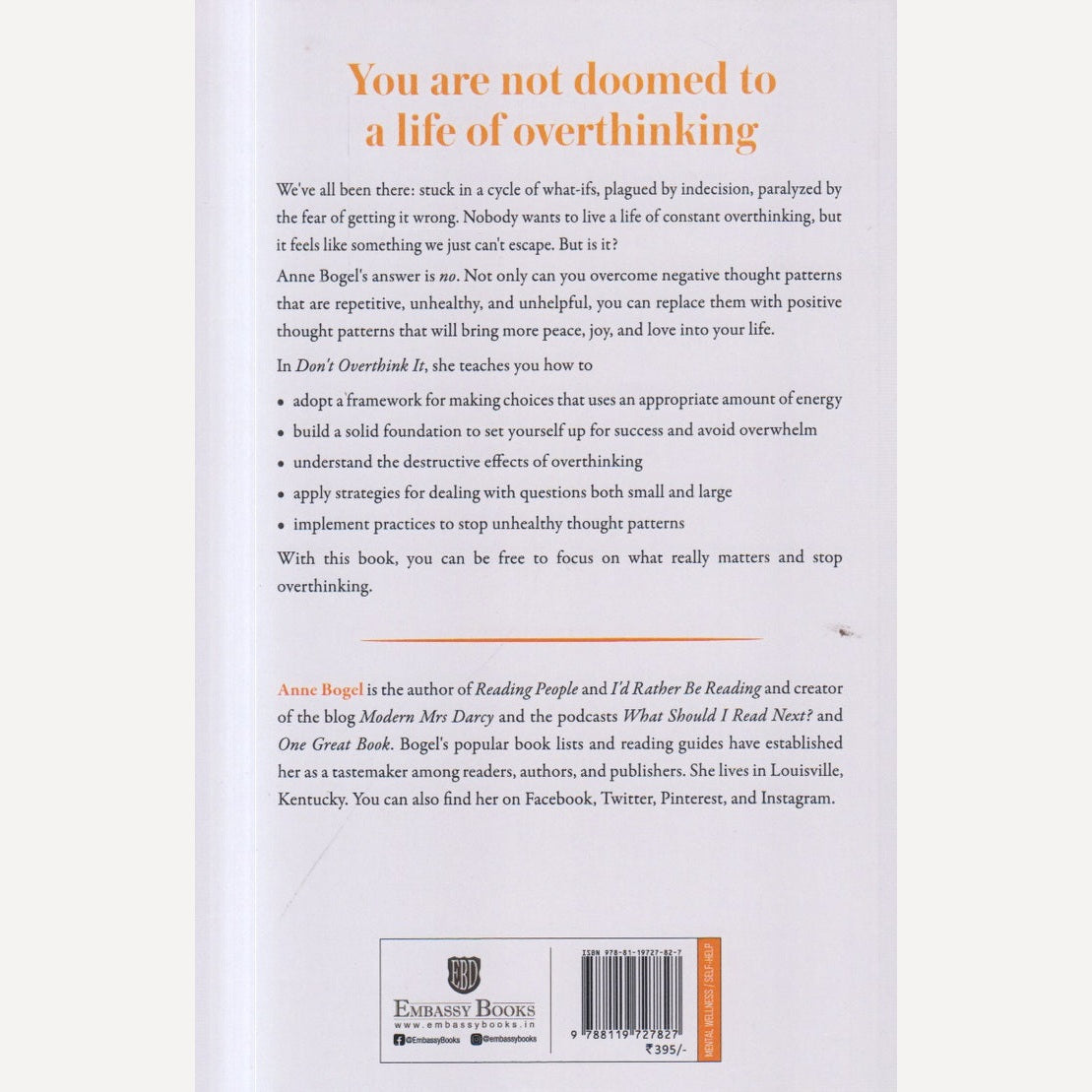 Don't Overthink It By Anne Bogel (English)