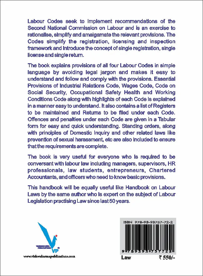Handbook On Labour Codes By  V. P. Shintre